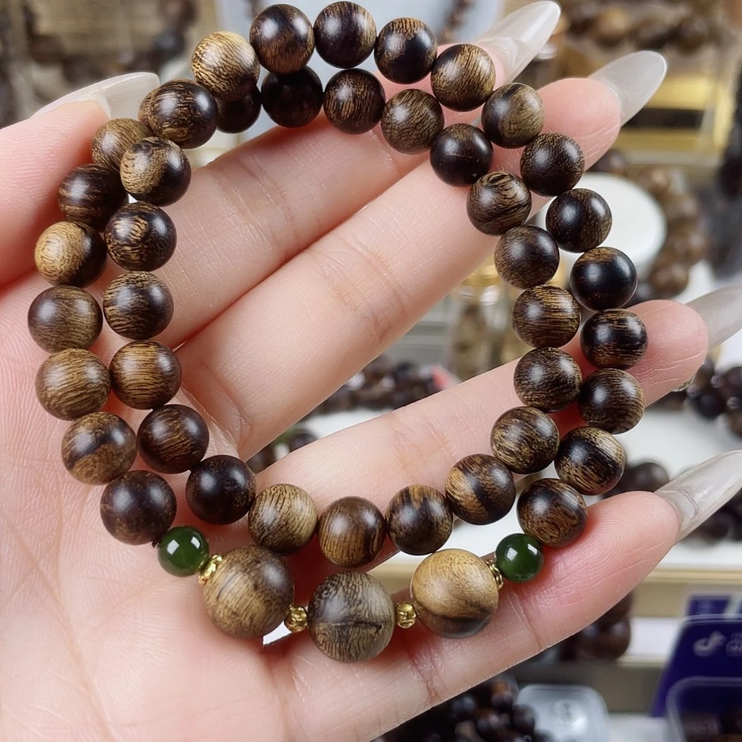 沉香手串越南芽庄老白棋窖藏古董玉化瘤疤虎斑0.8