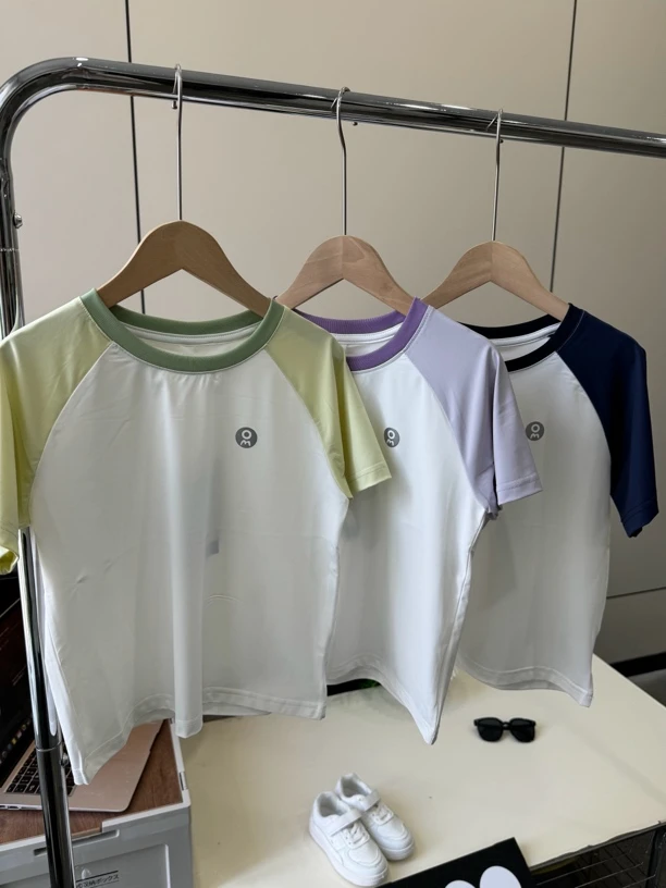 儿童运动速干短袖T女童男童时尚休闲拼色透气圆领夏款舒适百搭T恤