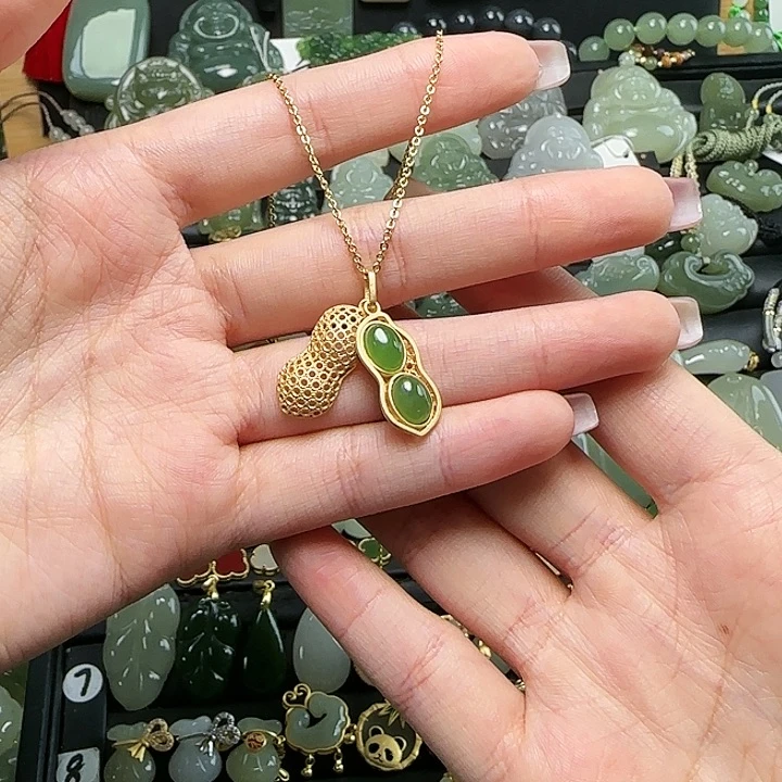 颈饰银S925镶嵌和田玉送链子送绳