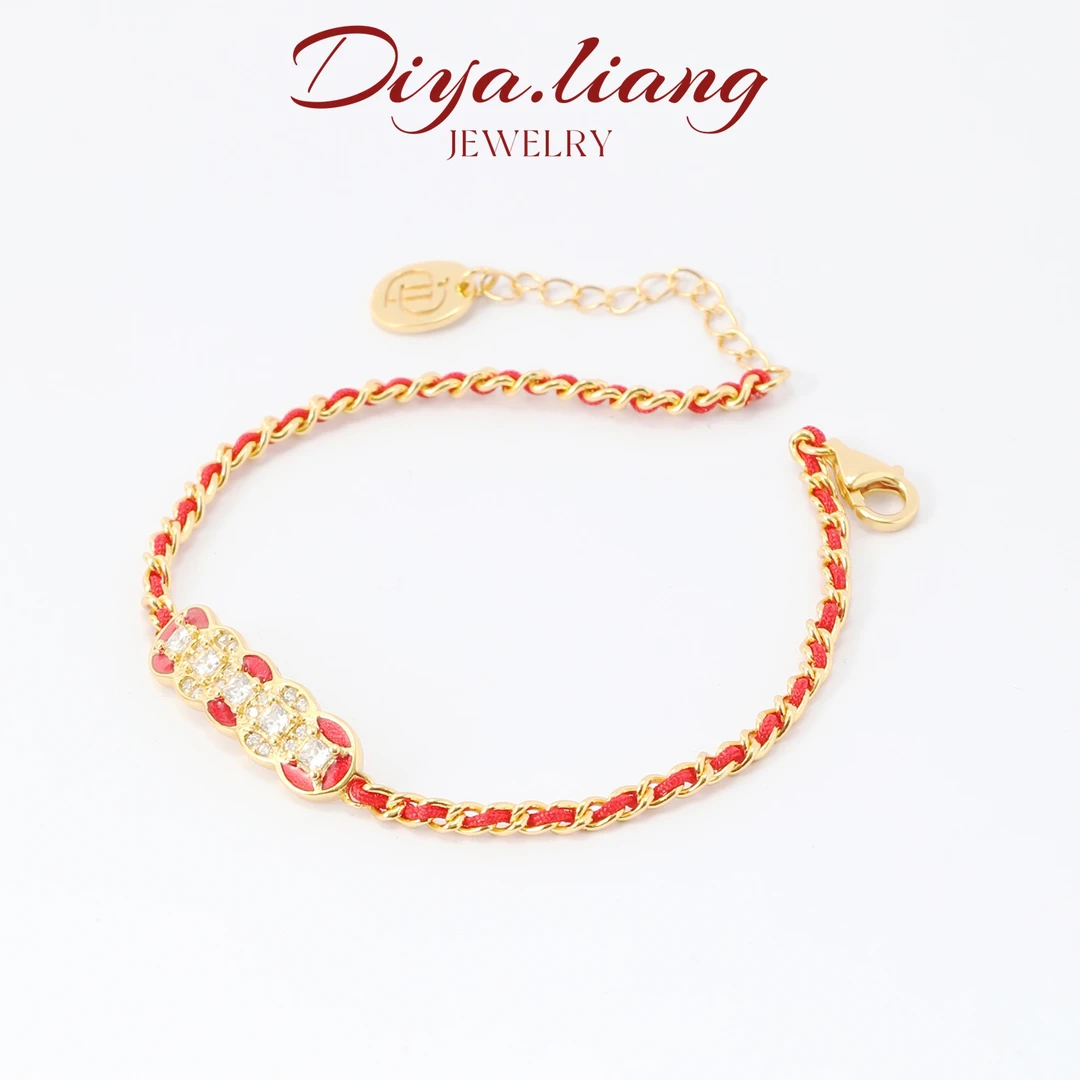 925银手链 梁雅帝新品【红绳钱币五运亨通】手工编织气质款纯银手链