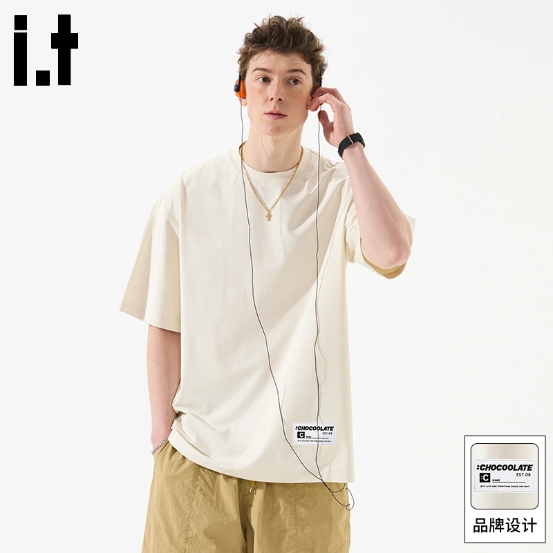 it:CHOCOOLATE美式纯棉短袖T恤男2025夏季重磅宽松潮牌纯色打底衫