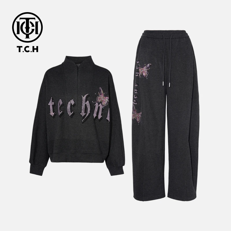 TCH私服秋冬烫钻工艺时尚休闲松弛感套装女T75C07E1052轻奢tch