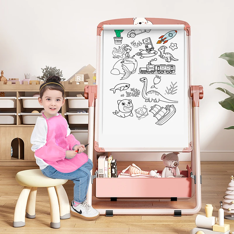 儿童双面磁性画板升级画轴可升降白板黑板可擦室内无尘支架小画板