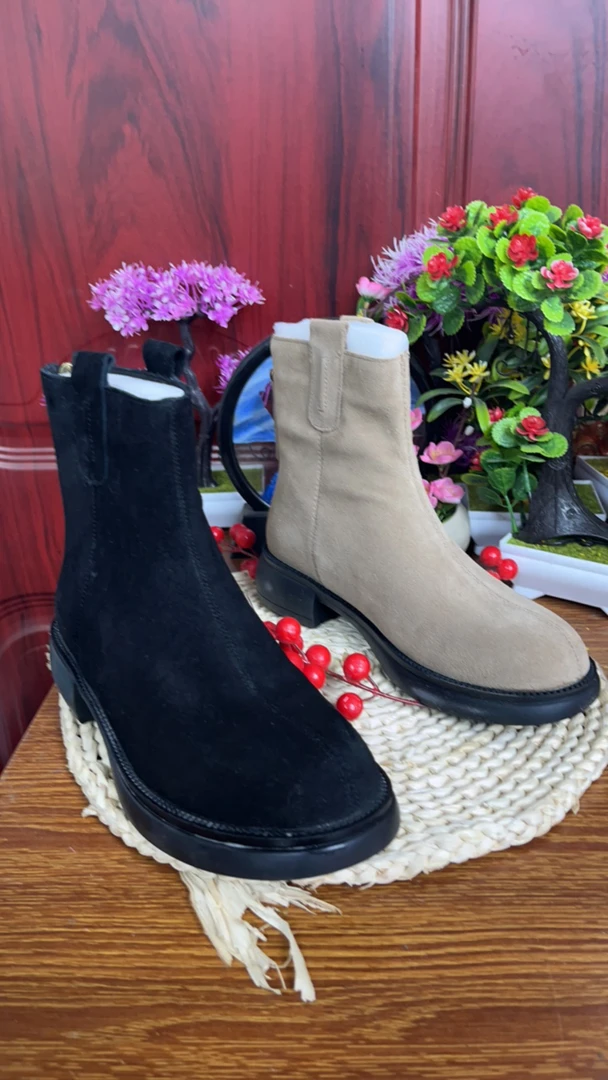 缘缘绒面后拉链时尚潮流短靴2022