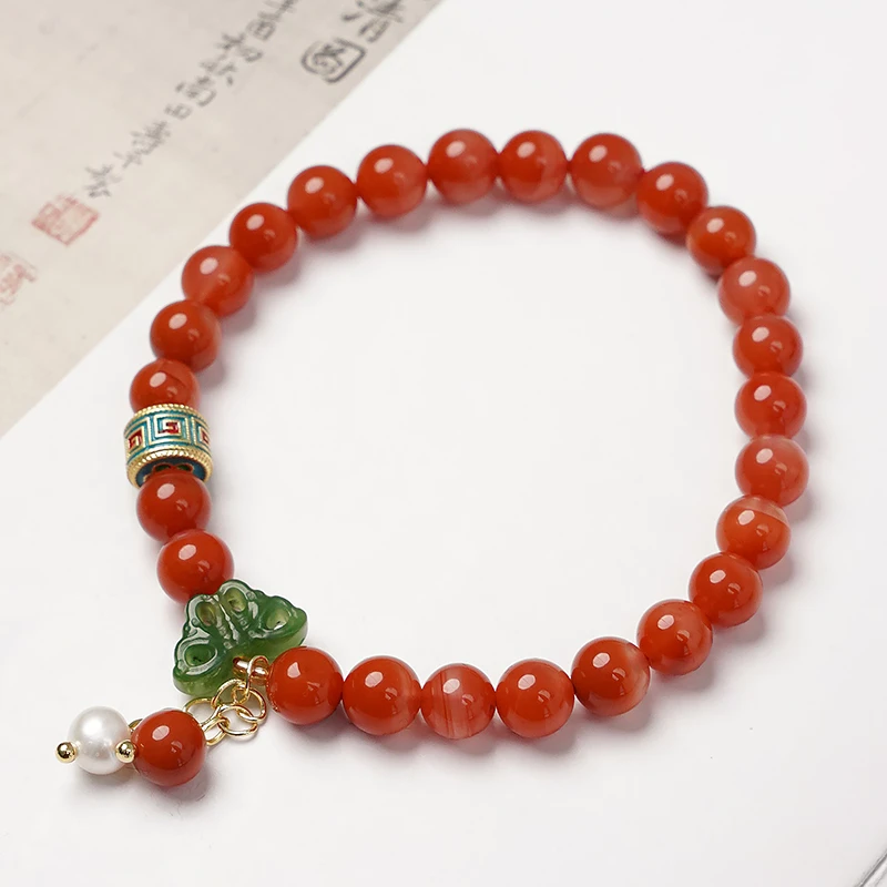 原创天然南红和田玉蝴蝶女款手链-8808