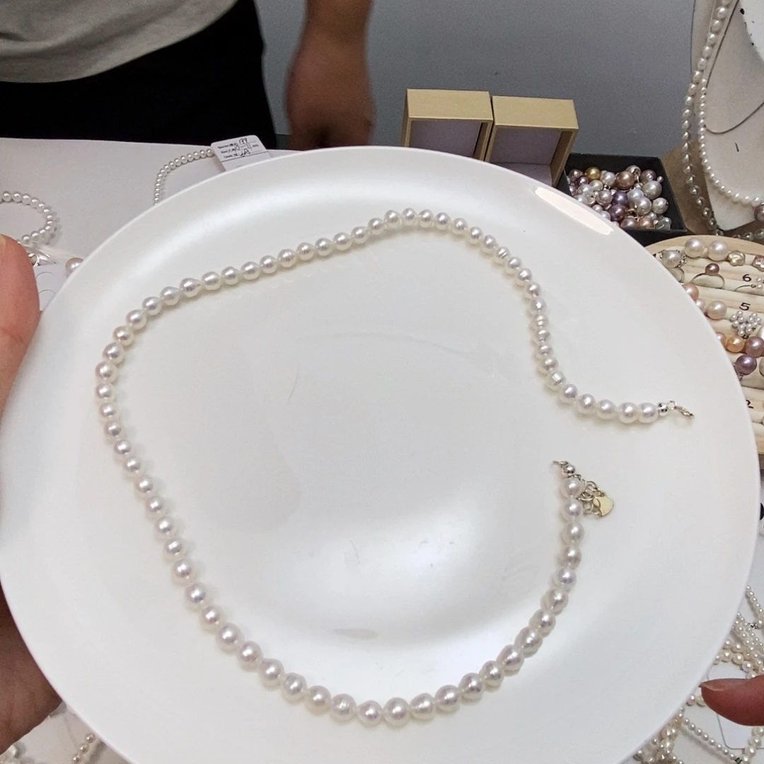 珍珠项链5m银S925镶嵌淡水珍珠