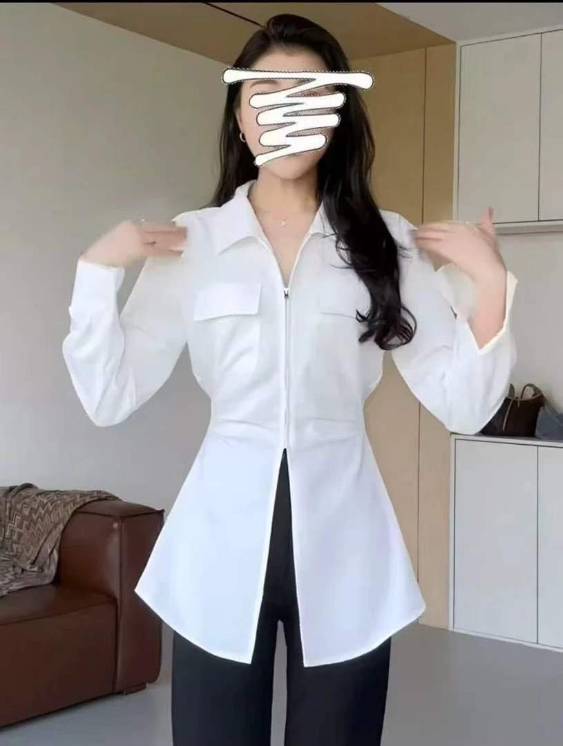 新品大码胖mm修身遮肉拉链韩系ins设计感显瘦爆款气质女神上衣