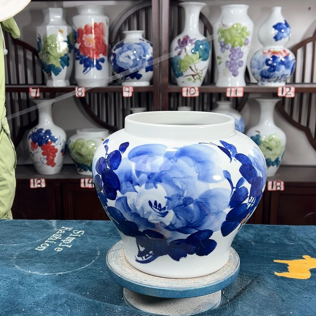 摆件景德镇陶瓷大口青牡