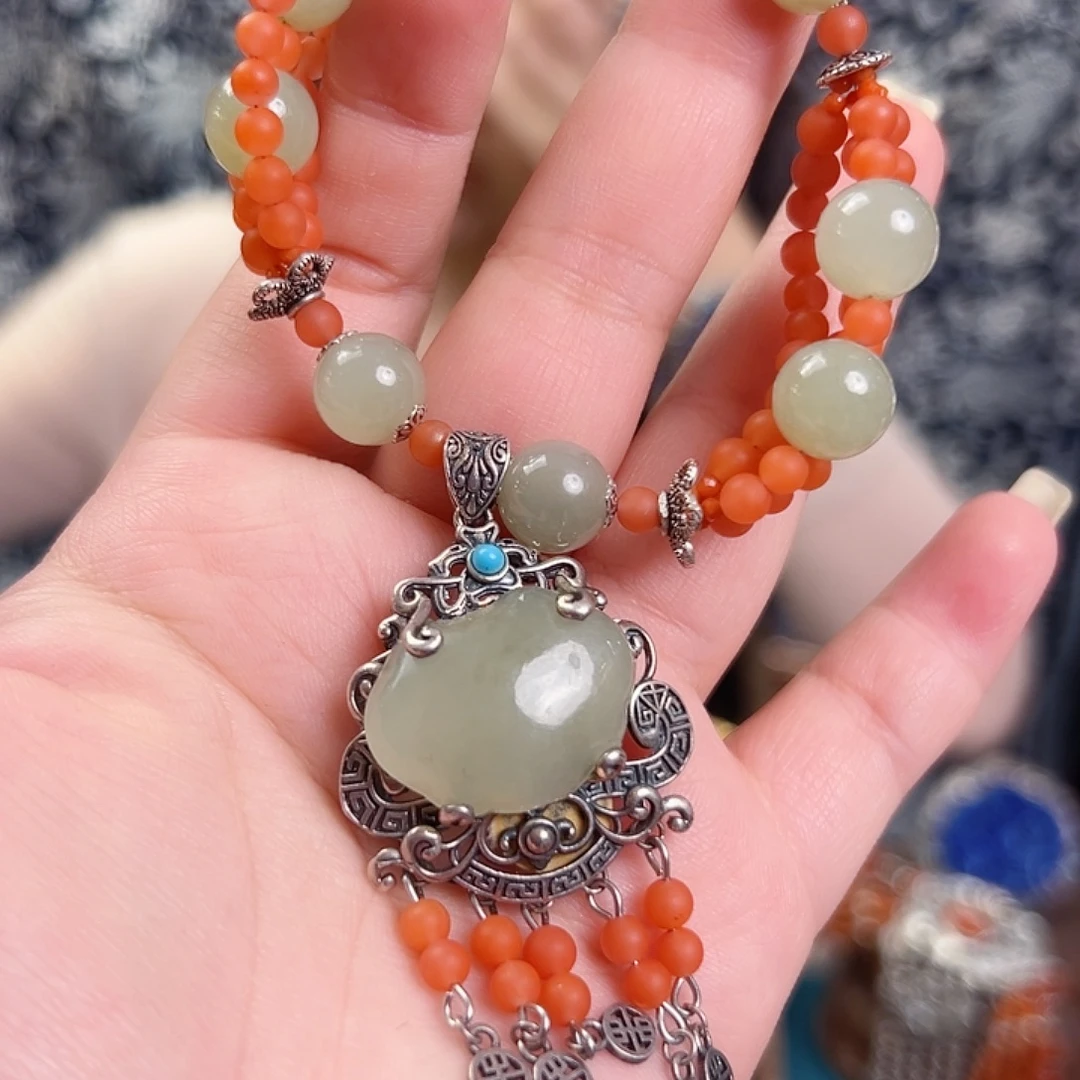 和田玉银S925镶嵌手链国风