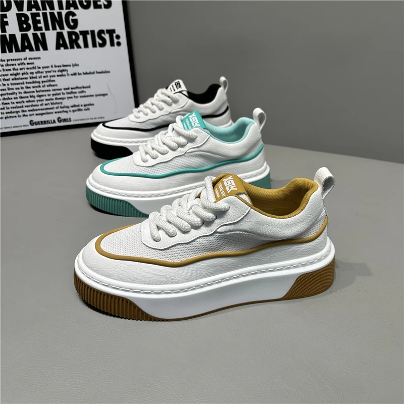 夏季新款男士低帮网面透气时尚休闲鞋系带厚底防滑韩版潮流男潮鞋