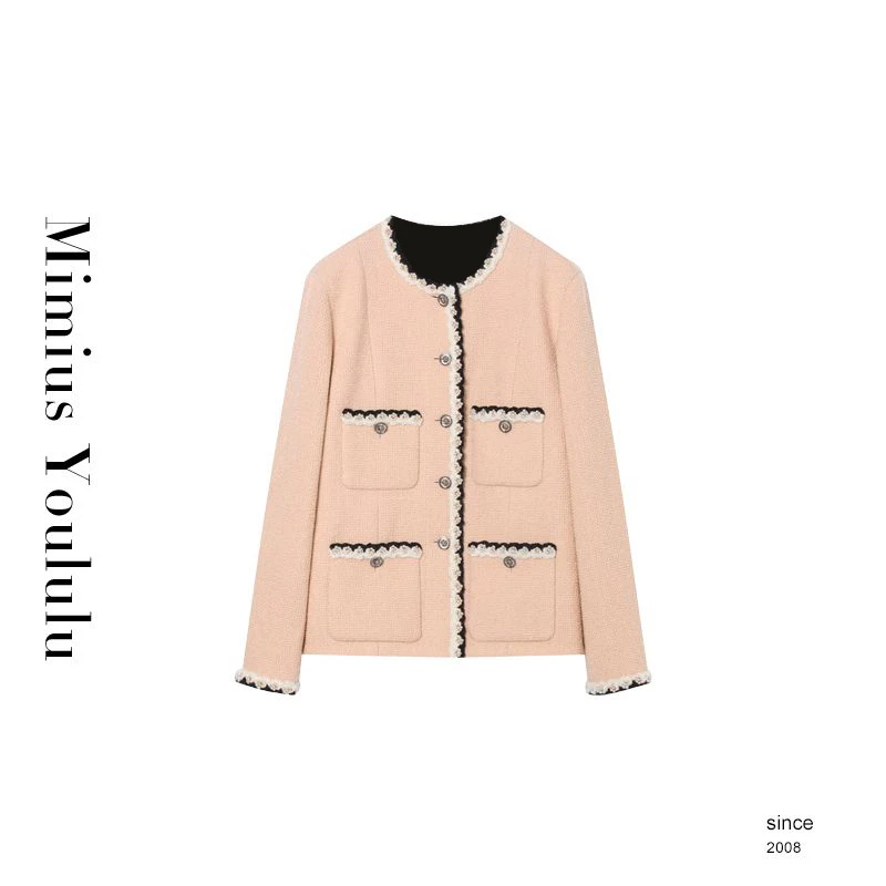 【mimius】游鹿鹿 高奢【月落微沉】小香风拼色排扣口袋款外套F06495