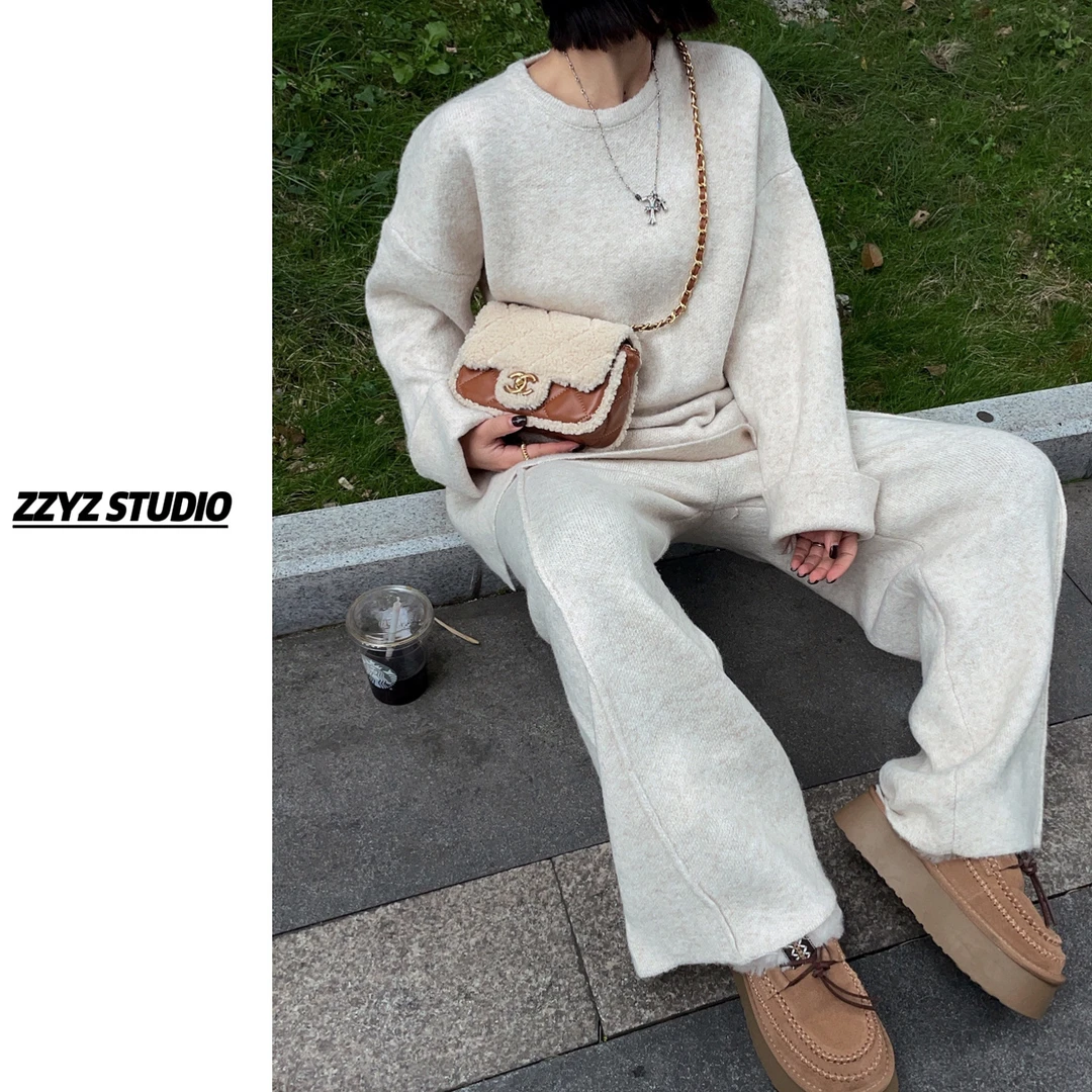 【ZZYZ】“埃尔塔的周末”高品质羊毛混纺毛衣➕直筒阔腿裤糯米套装