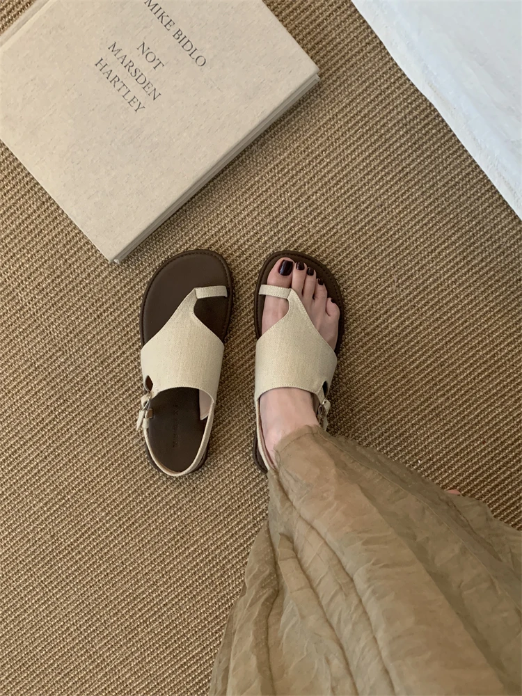 123-55套趾平底仙女风凉鞋女夏季新款百搭气质麻面凉拖鞋