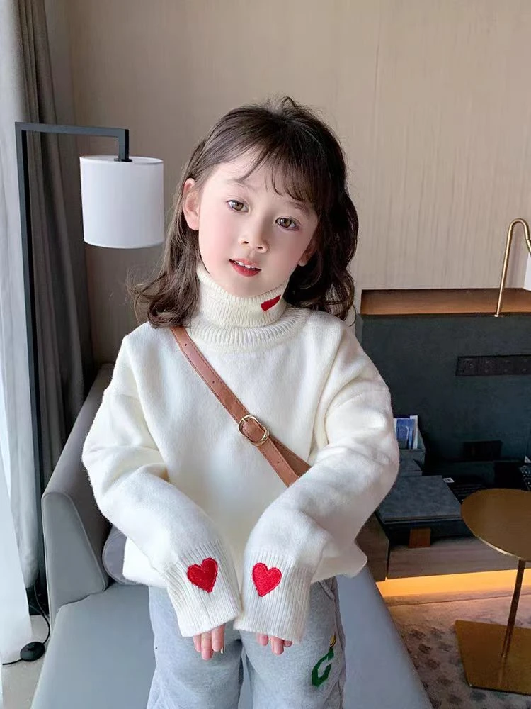 05新款秋冬少女风女童厚款加绒长袖高领打底衫洋气毛衣韩版套头