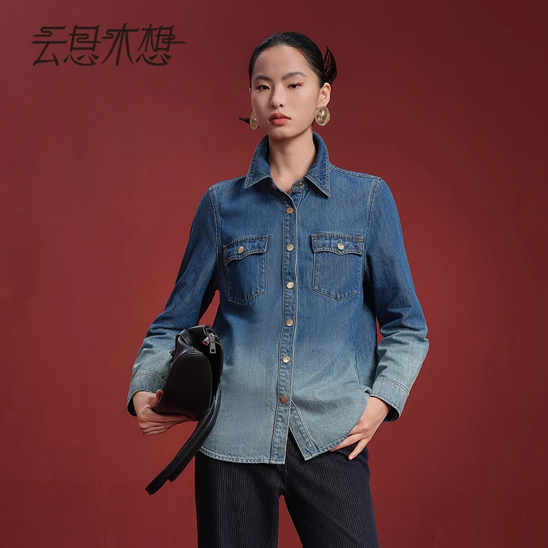 Ysimo-X云思木想 蓝黛流光 双色长袖百搭牛仔衬衫外套14285