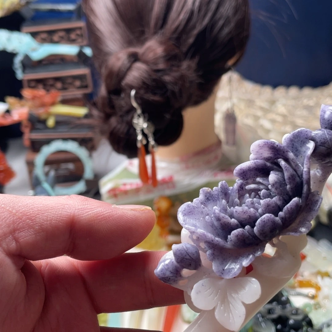 【闪购商品】蛇纹石玉发饰未镶嵌蓝*