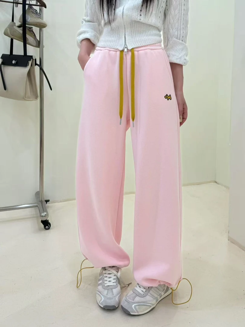 韩版百搭时尚刺绣小马加绒加厚奥粒绒运动宽松休闲卫裤