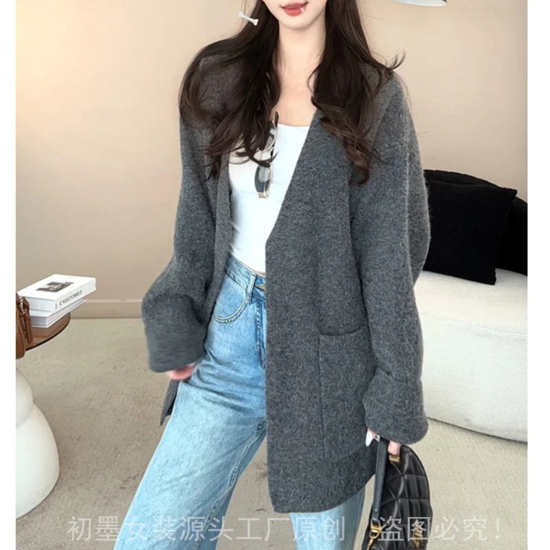 【加厚保暖】韩版设计感慵懒风针织毛衣外套开衫宽松2025秋冬季上衣