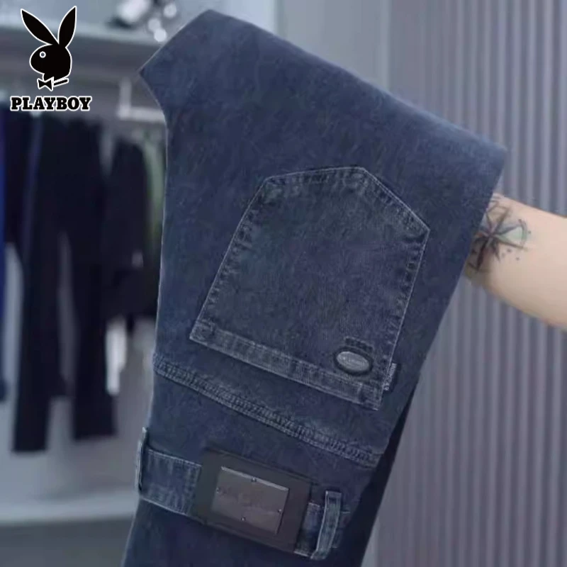 花花公子2025春秋季新品盐炒洗水宽松商务男士高端休闲百搭牛仔裤