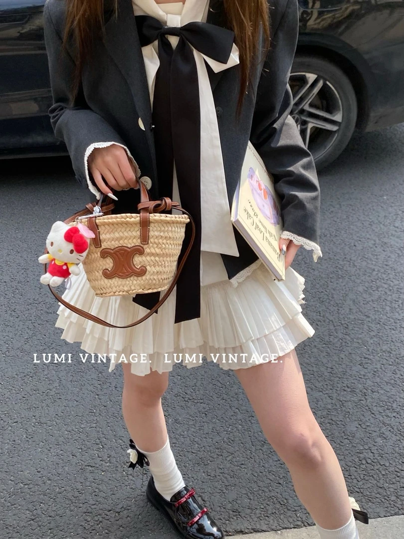 95新 Celine/思琳 棕色竹编mini菜篮子71148537