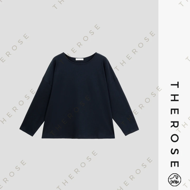 之柔【青春派对 上衣】柔软亲肤一字船领长袖T恤休闲百搭简约套头衫
