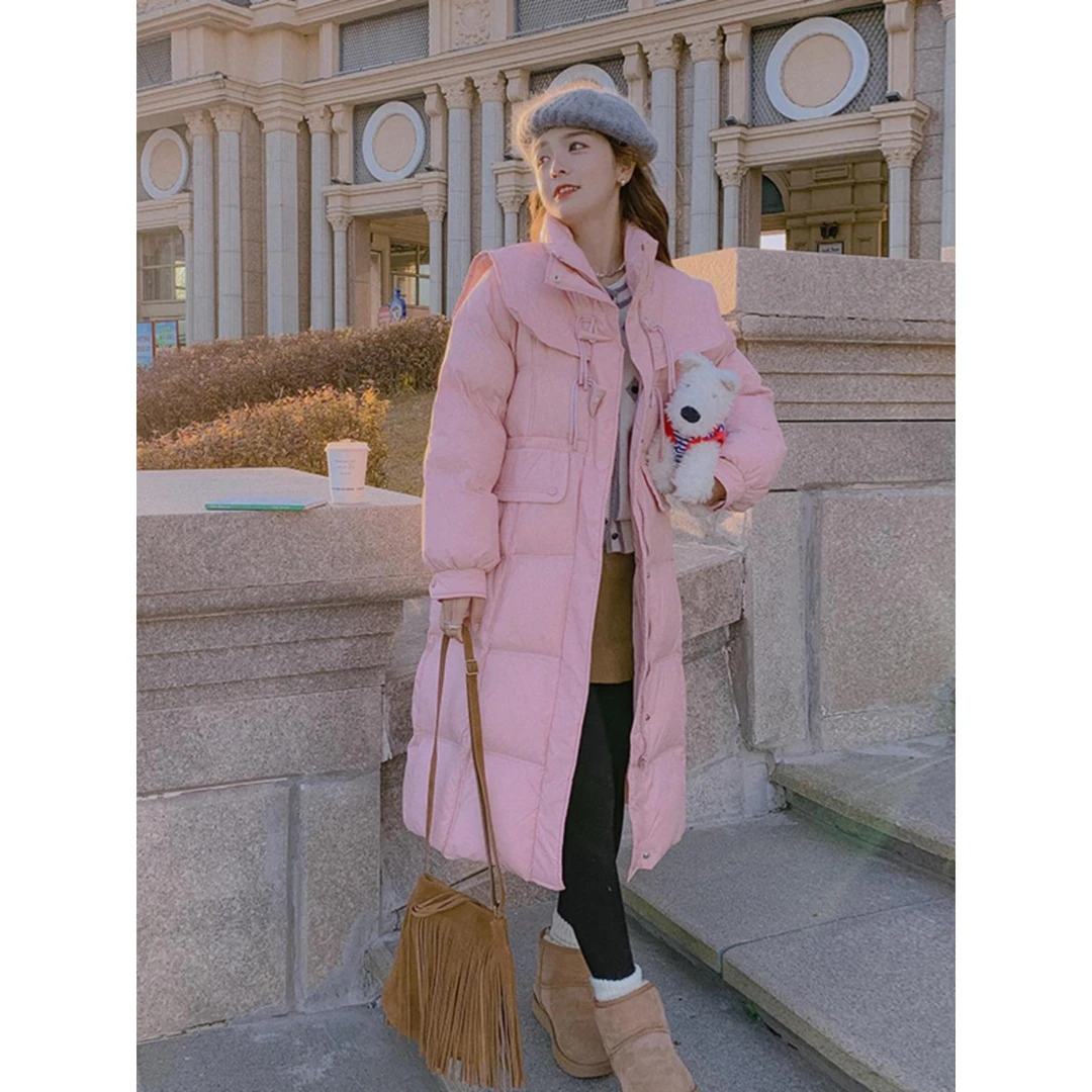 海澜优选之家粉色海军领羽绒服女冬季加厚外套今年流行韩系牛角扣