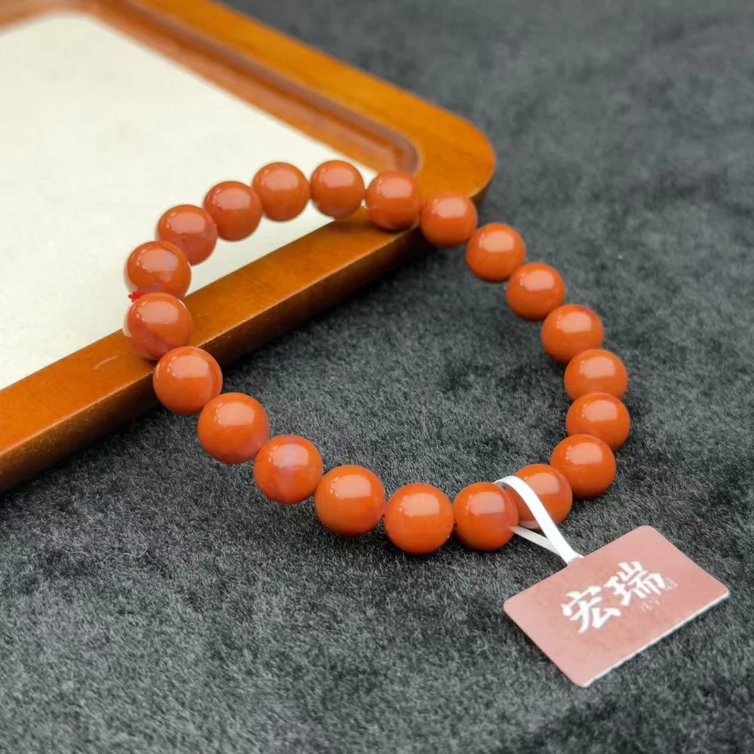 ［宏瑞南红］四川九口料火焰纹9mm+手串多样性发一HR6-001