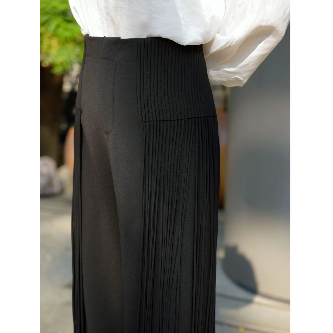 爱妃原创【苏语】阔腿裤高腰薄款休闲裤长款流苏黑色休闲86643