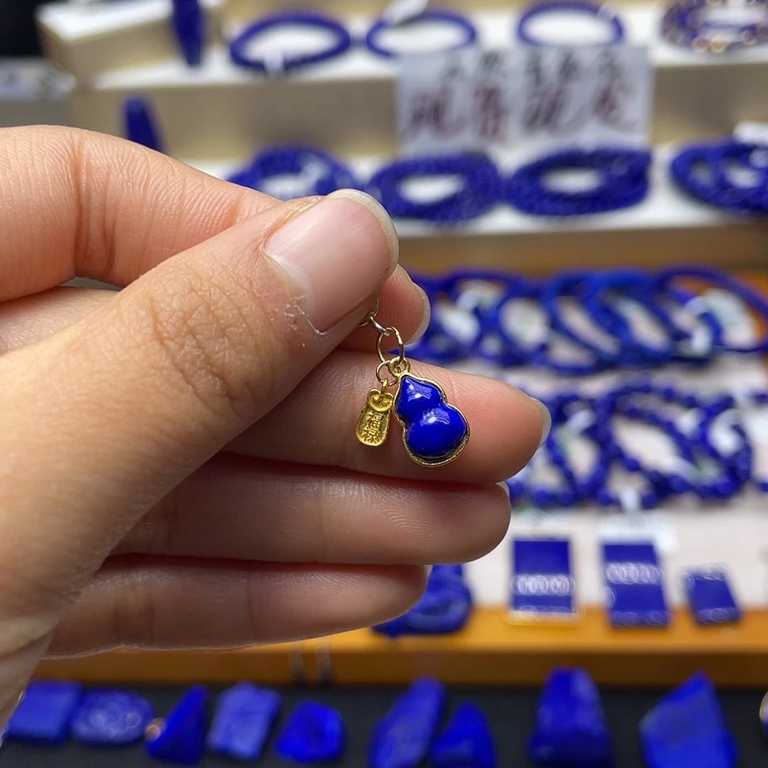 青金石葫芦滴流银S925镀金镶嵌