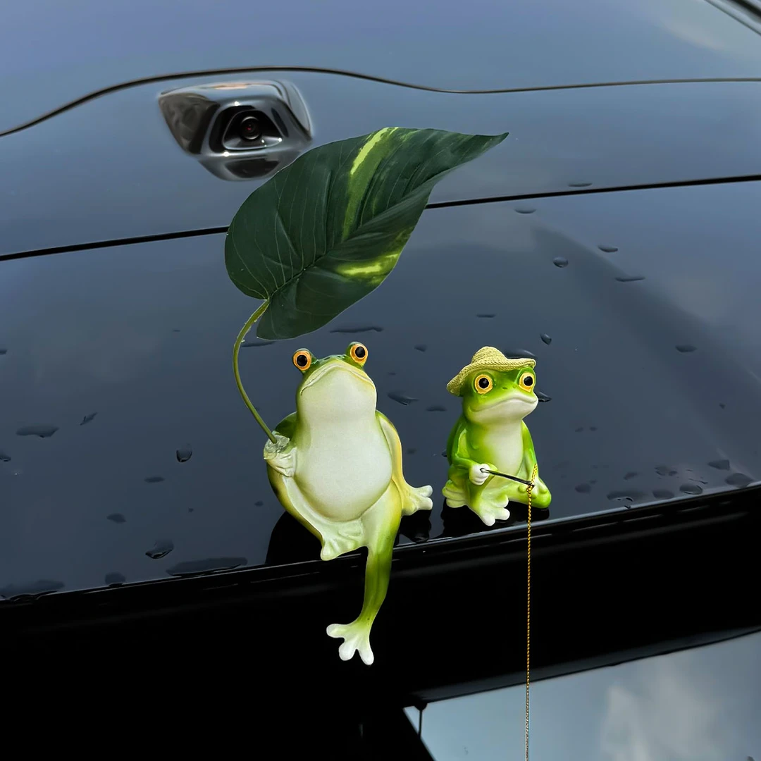 车尾青蛙撑伞钓鱼可爱青蛙中控台玩偶坐姿车载悠闲摆件创意装饰品