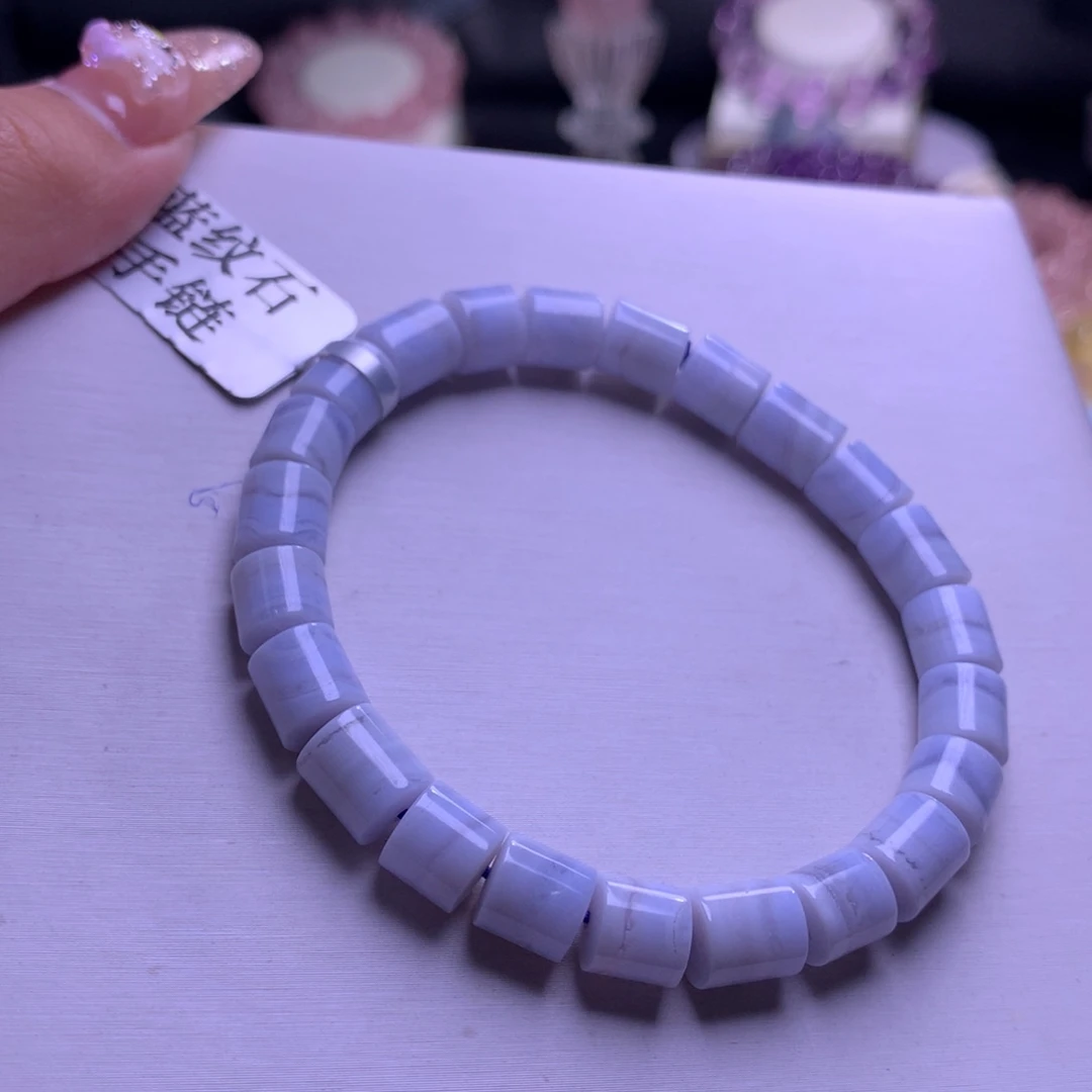 水晶未镶嵌手链蓝纹石桶珠7mm