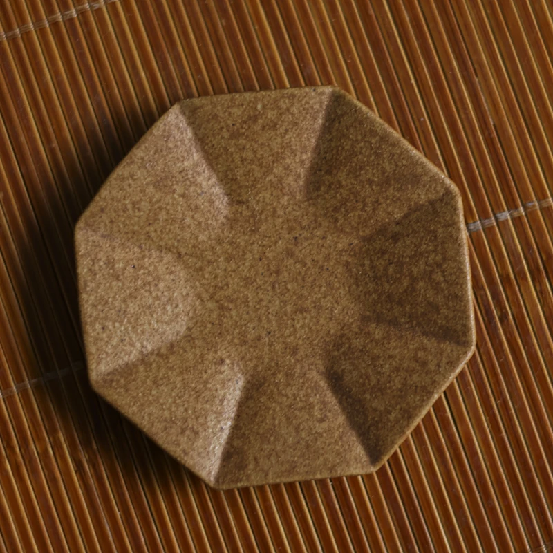 【灰念】酱釉八瓣杯垫杯托.4118.茶具配件.7.5cm.陶瓷茶器