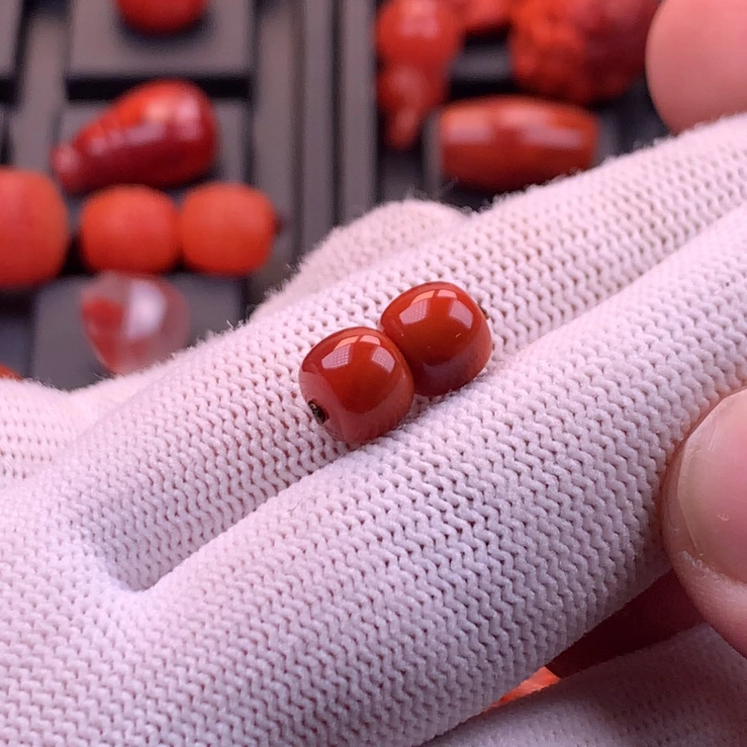 南红玛瑙未镶嵌【传仁】川料原矿玫红火焰老型对珠8.5mm