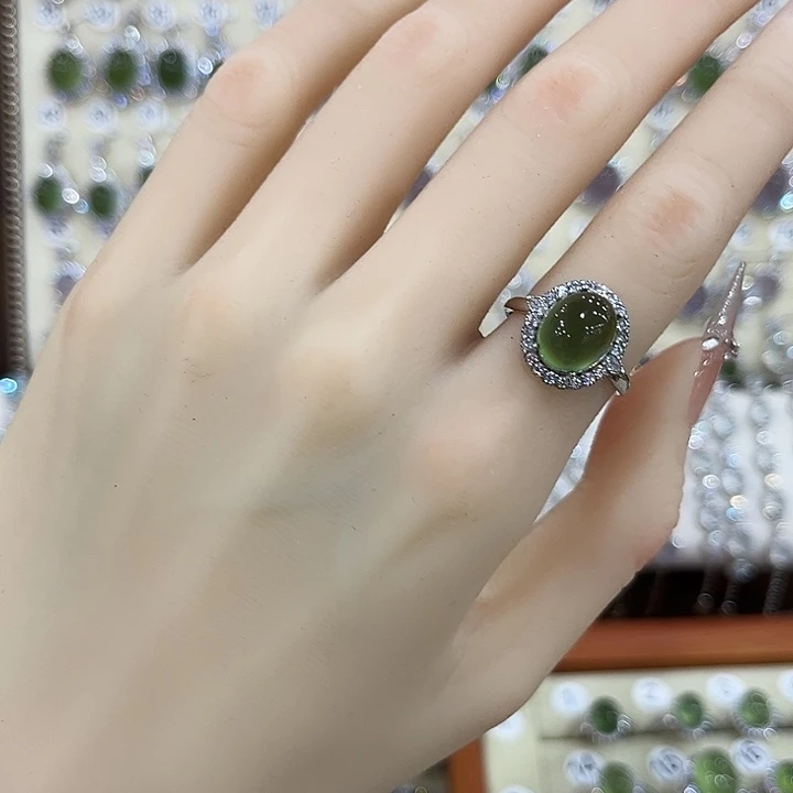 蛇纹石玉银S925镶嵌戒指