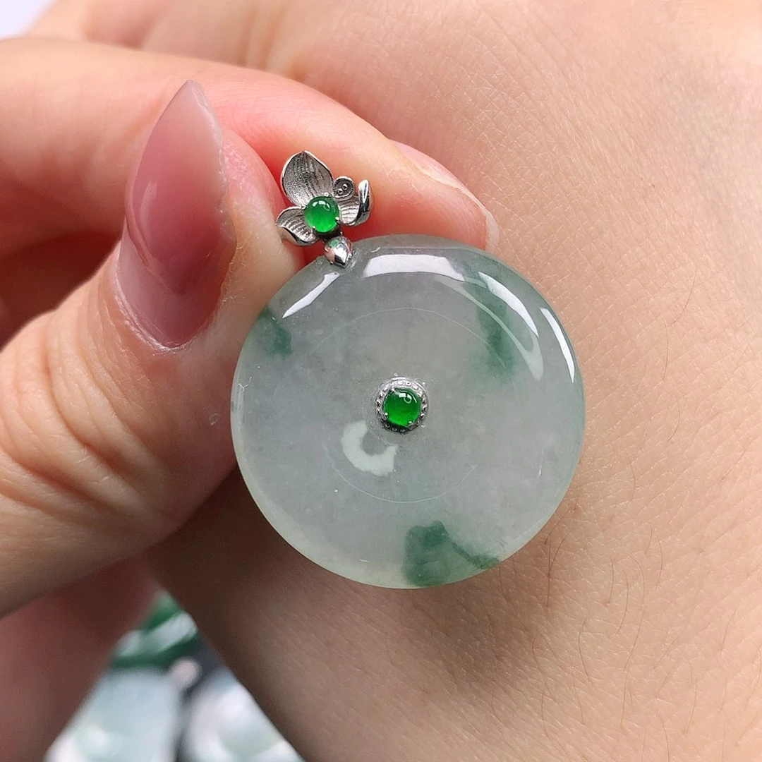 翡翠颈饰18K金镶嵌平安