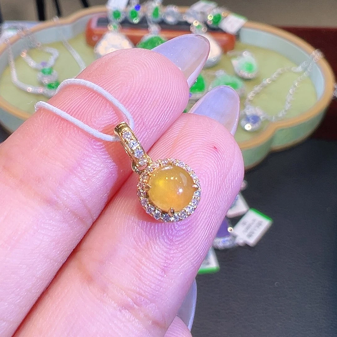 翡翠18K金镶嵌吊坠(不含链)小提liu