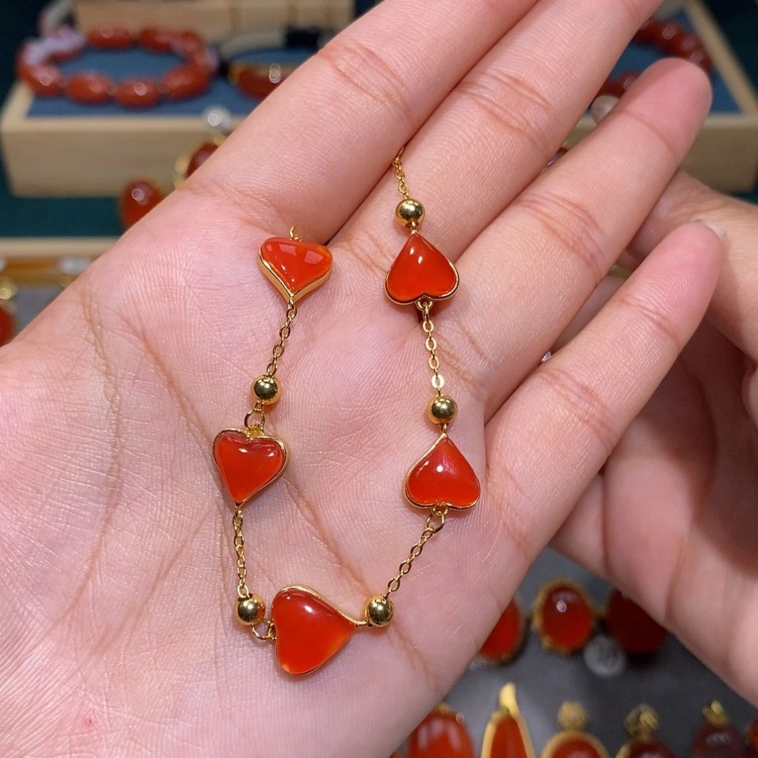 南红玛瑙银S925镶嵌手链