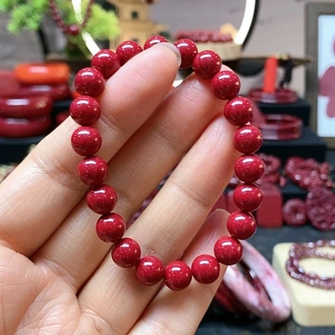 天然辰砂红晶砂卡8手链