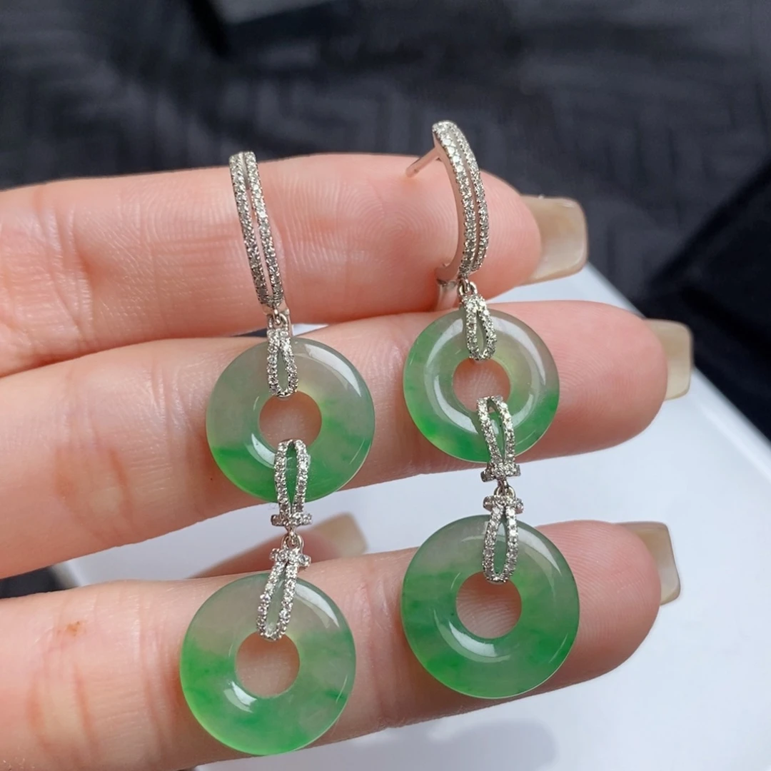 翡翠18K金镶嵌耳饰甜甜圈