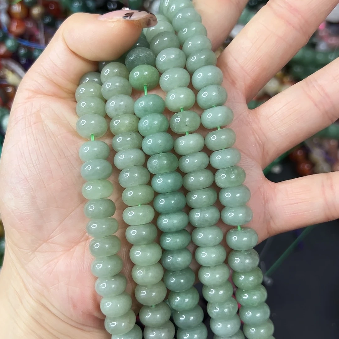 玛瑙/玉髓未镶嵌珠宝半成品，卡10绿东陵算盘珠一条