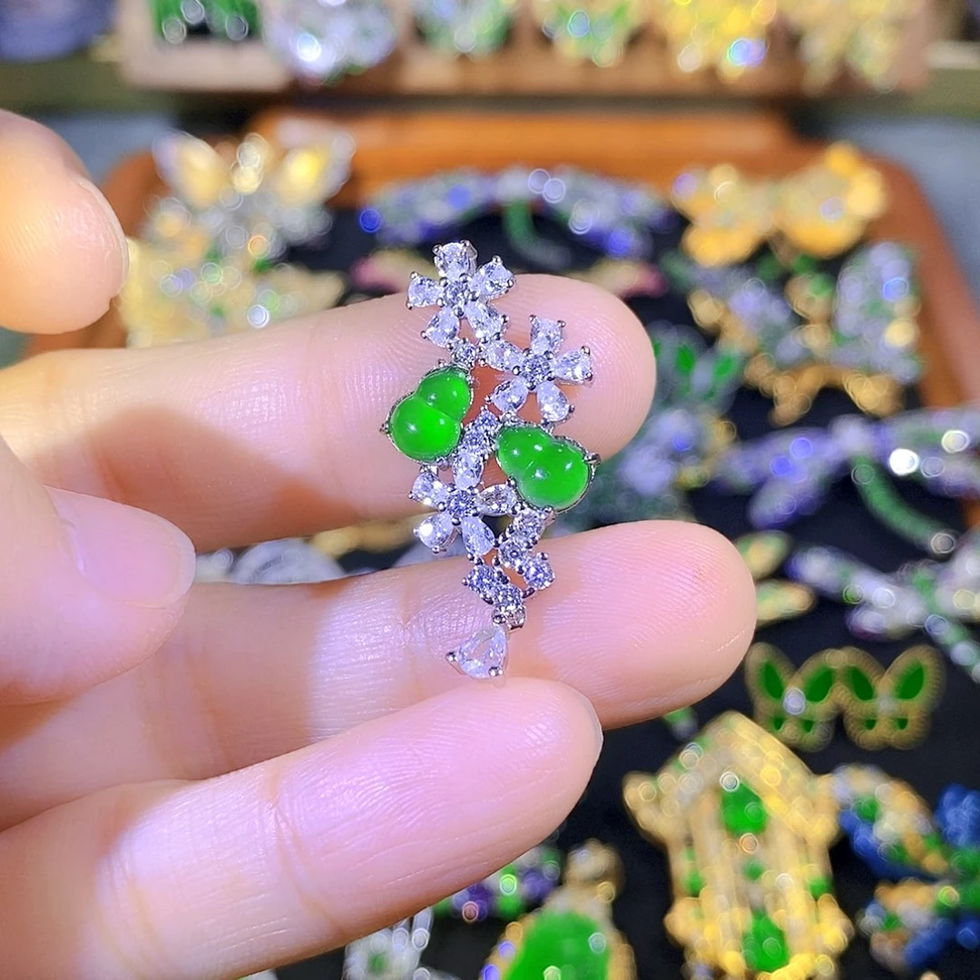 吊坠(不含链)银S925镶嵌翡翠