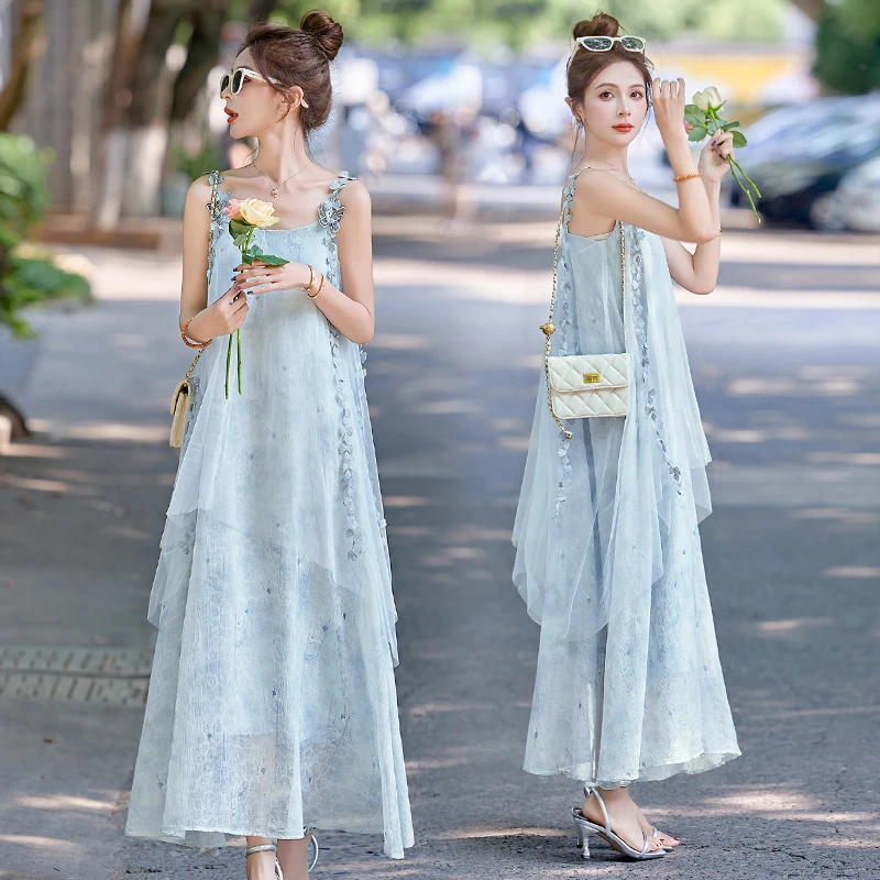 仙气飘逸松弛慵懒风无袖新款小众设计纯欲慵懒风2025女装连衣裙夏