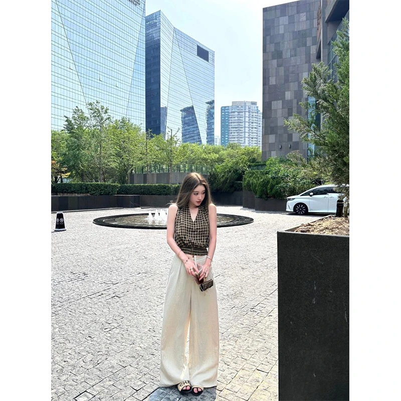 复古港风挂脖吊带背心女夏季性感辣妹外穿内搭设计感休闲裤两件套