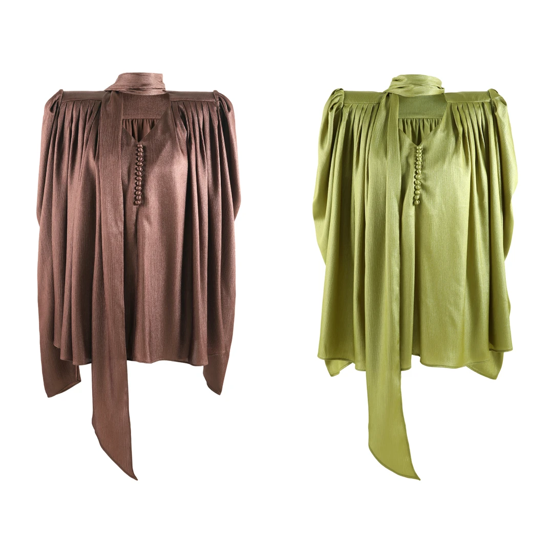 2025秋季法式优雅长袖衬衫围巾领飘带设计宽松上衣SHBZW652037