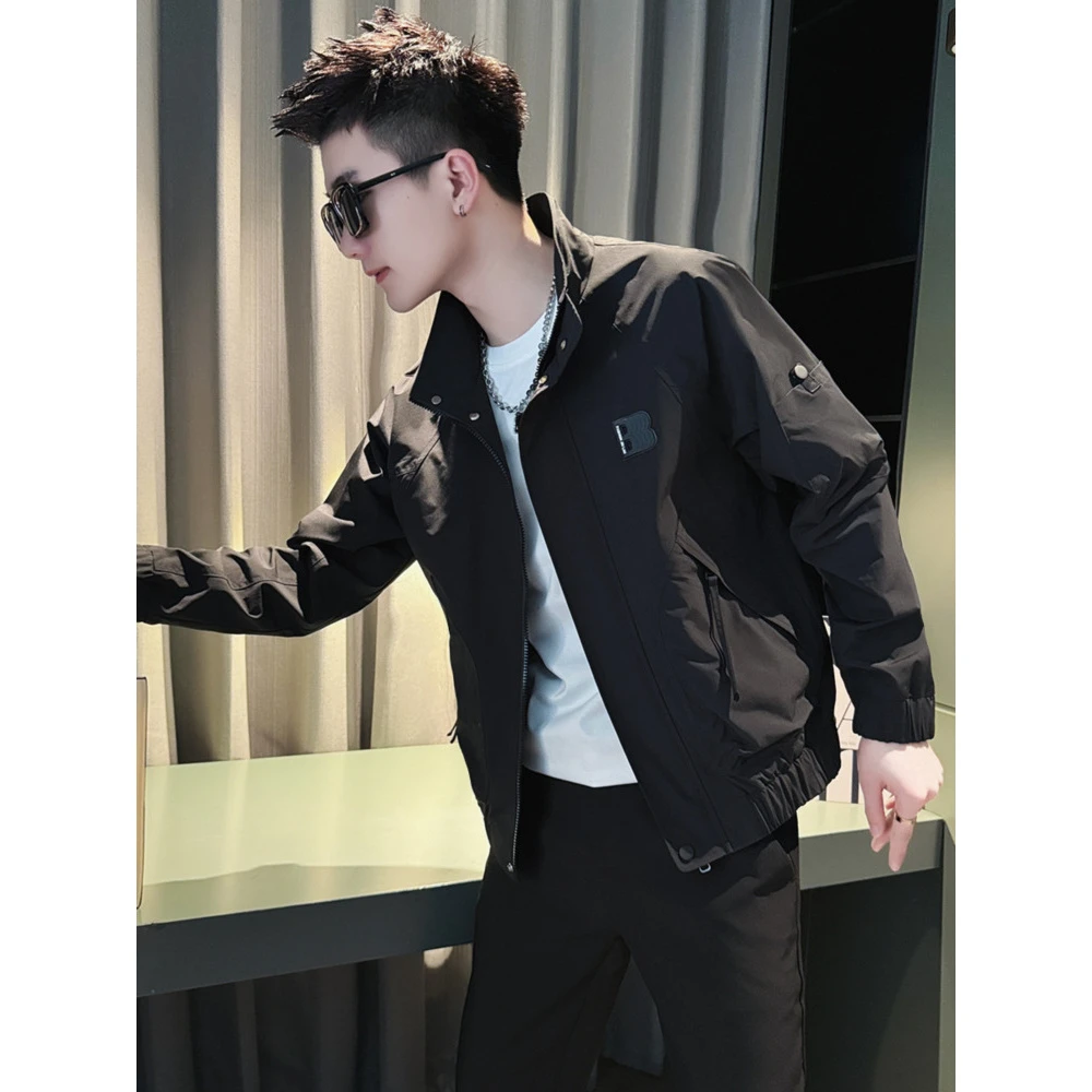 潮牌工装外套男春秋季男装上衣2024新款潮流休闲痞帅立领冬装夹克