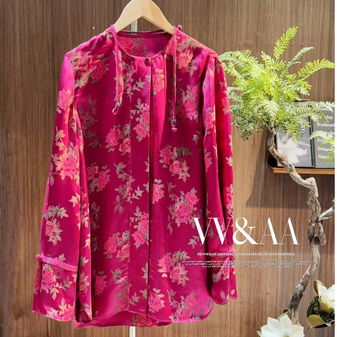 VV&AA 玫瑰园 新中式国风提花上衣精致女衬衫 D25176