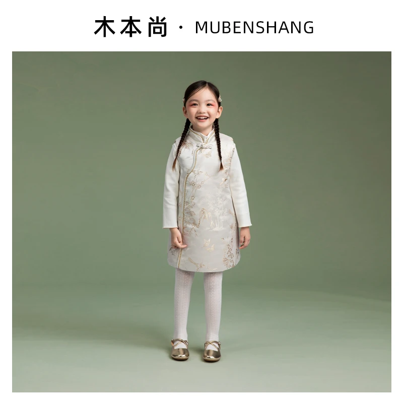 DreamJelly秋冬高低新中式复古刺绣女童旗袍连衣裙