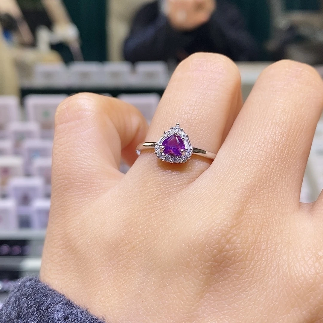 银S925镶嵌彩色蓝宝石戒指天然无烧彩蓝宝
