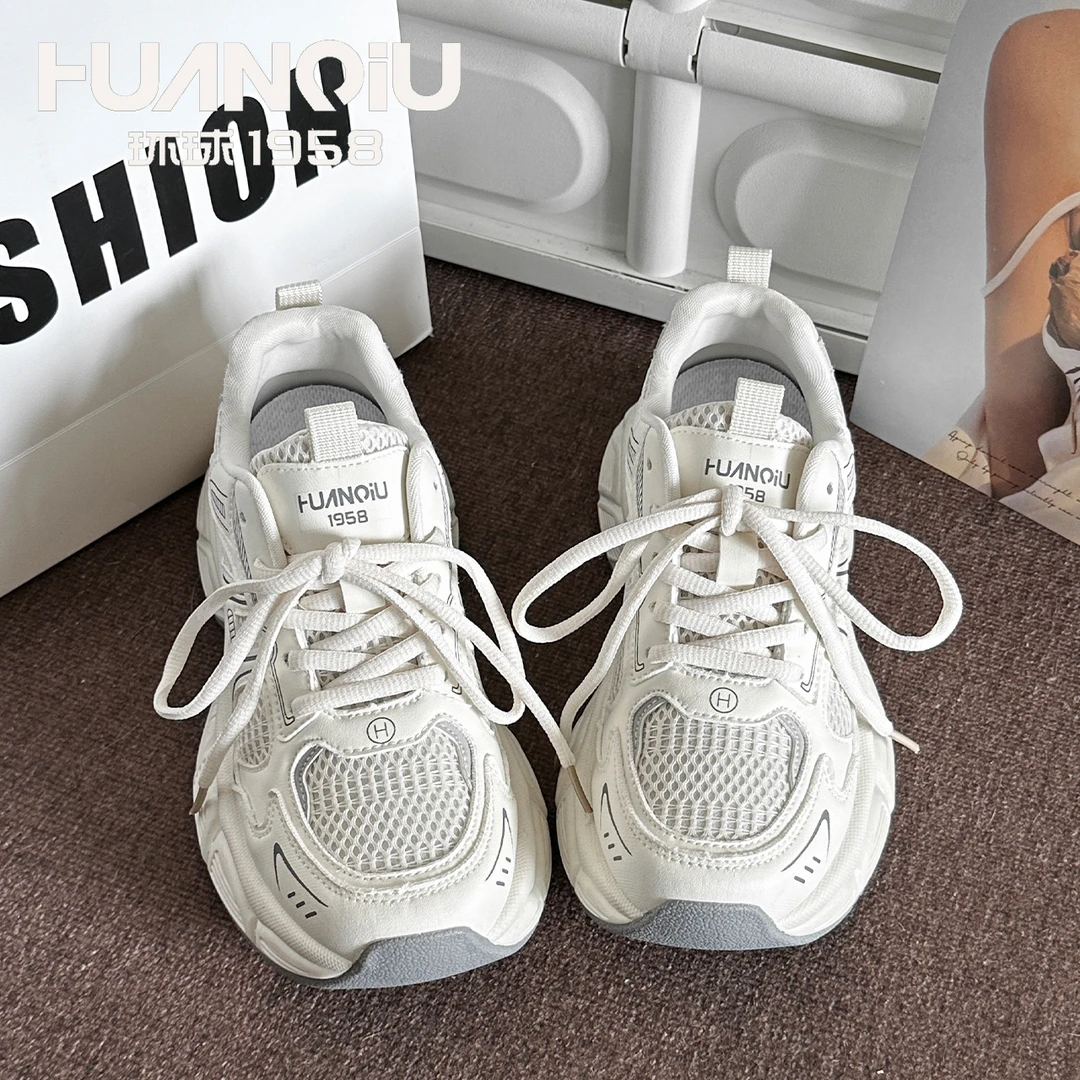HUANQIU/环球休闲女鞋2025新款网面老爹鞋厚底运动鞋韩版学生女鞋