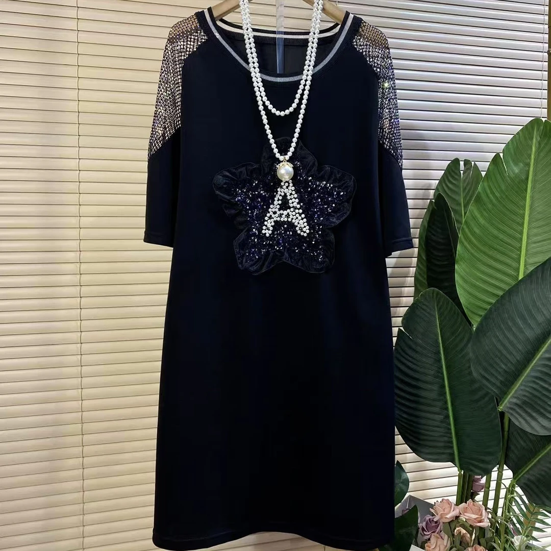 J胖mm欧货时尚新款重工钉珠设计款洋气显瘦连衣裙
